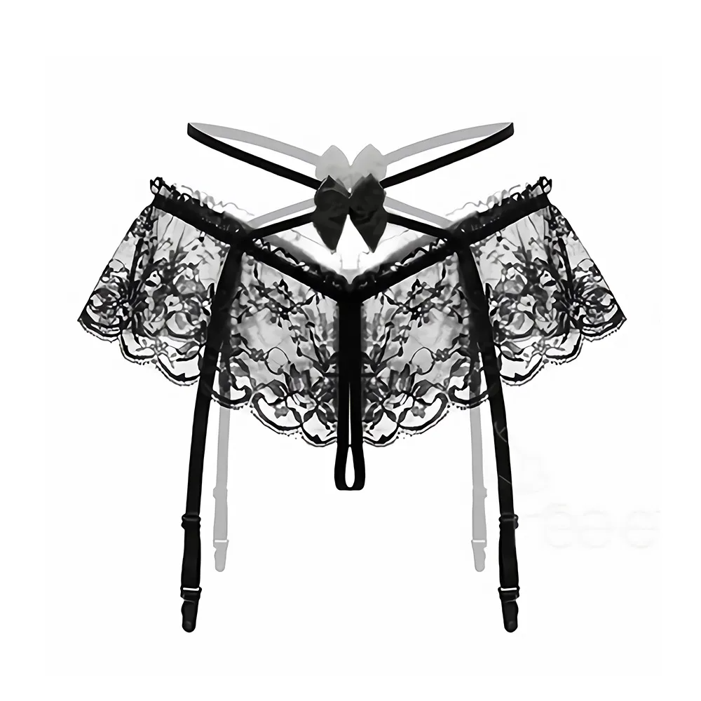 Women Sexy Solid Color Lace Bow Thong