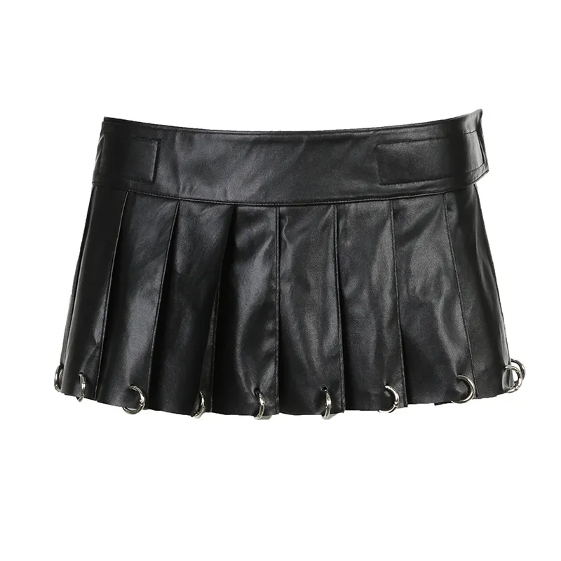 Free Size Women Gothic Fashion PU Punk Pleated Skirt