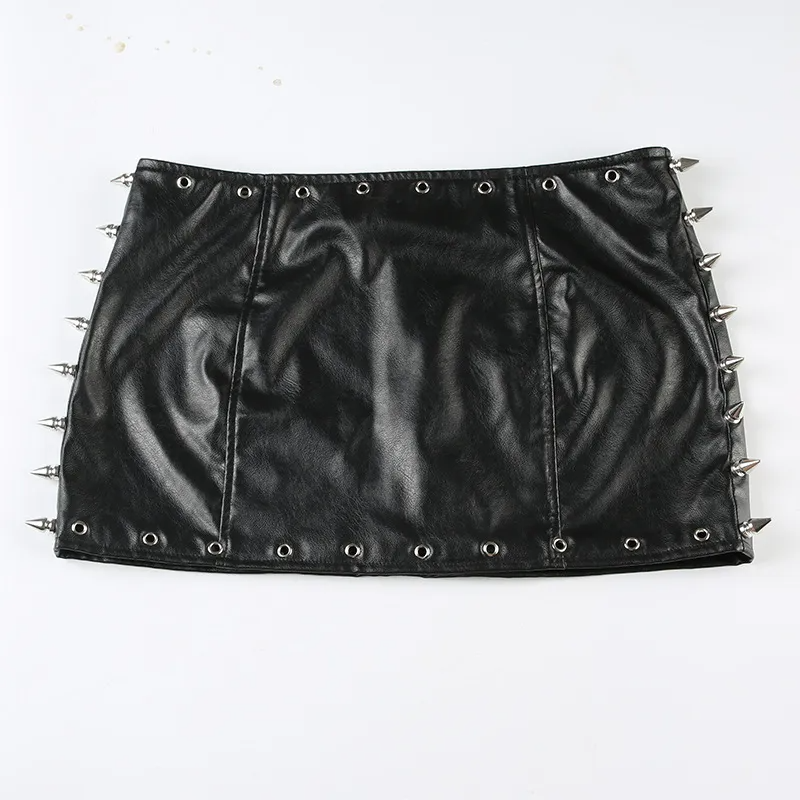 Women Sexy Punk Rivet Leather Skirt