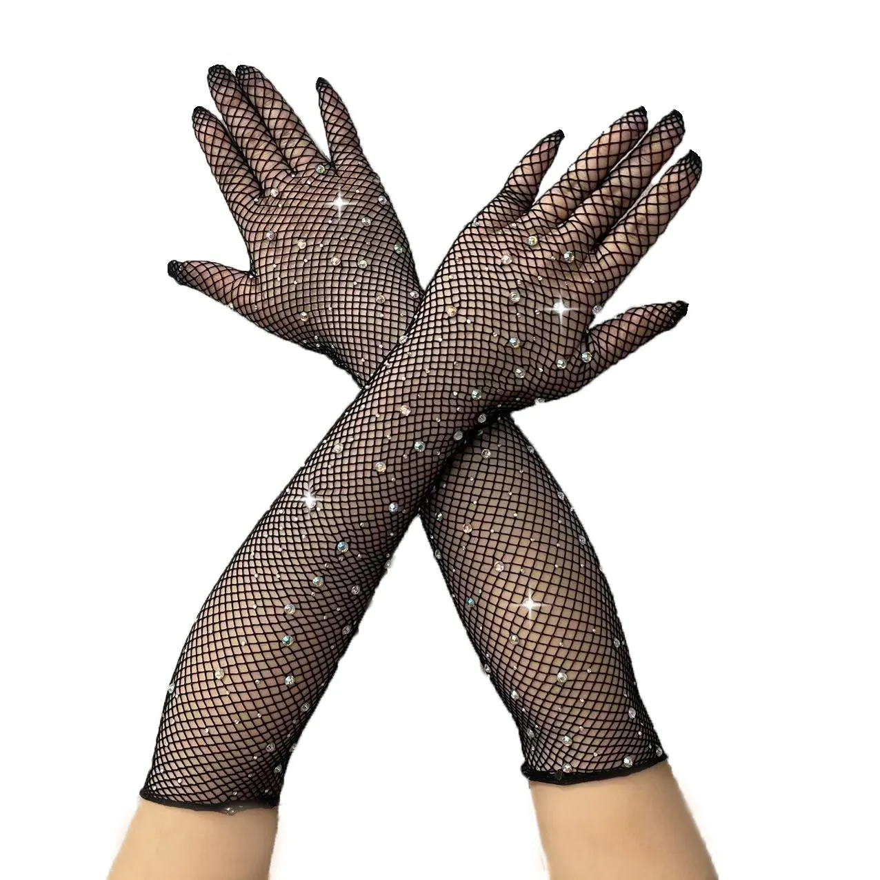 Fashion Hot Drilling Fishing Net Black Stretch Color Gloves