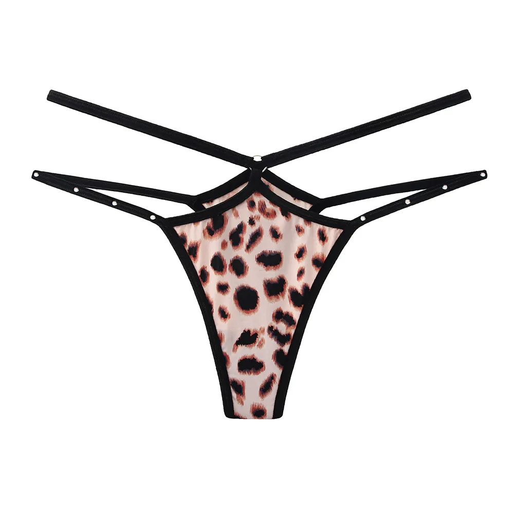 Women Fashion Sexy Leopard Rhinestone Ice Silk Hollow-Out Thong