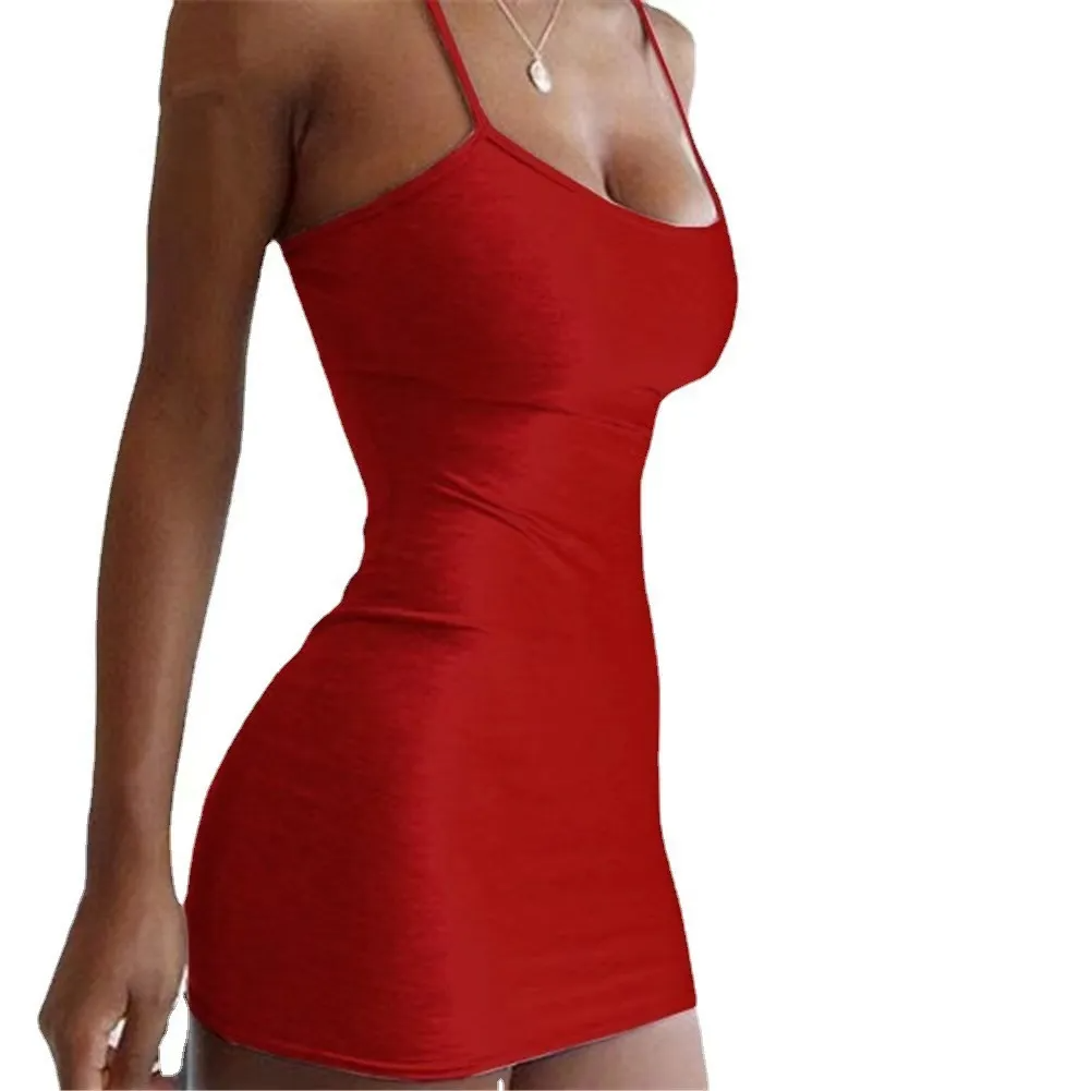 Spring And Summer Women Sexy Tight Nightclub Outdoor Solid Color Mini Dress
