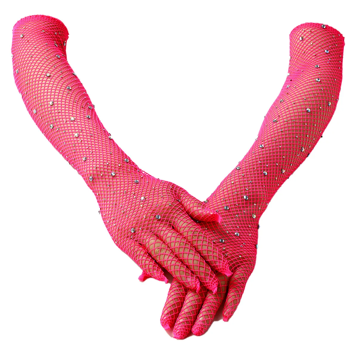 Fashion Hot Drilling Fishing Net Black Stretch Color Gloves