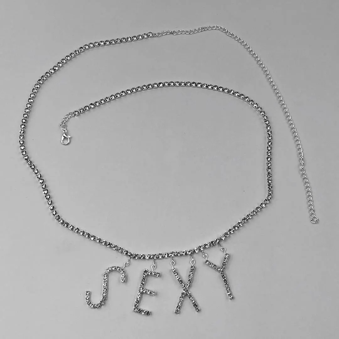 Women Fashion Sexy Rhinestone Letter Waist Chain