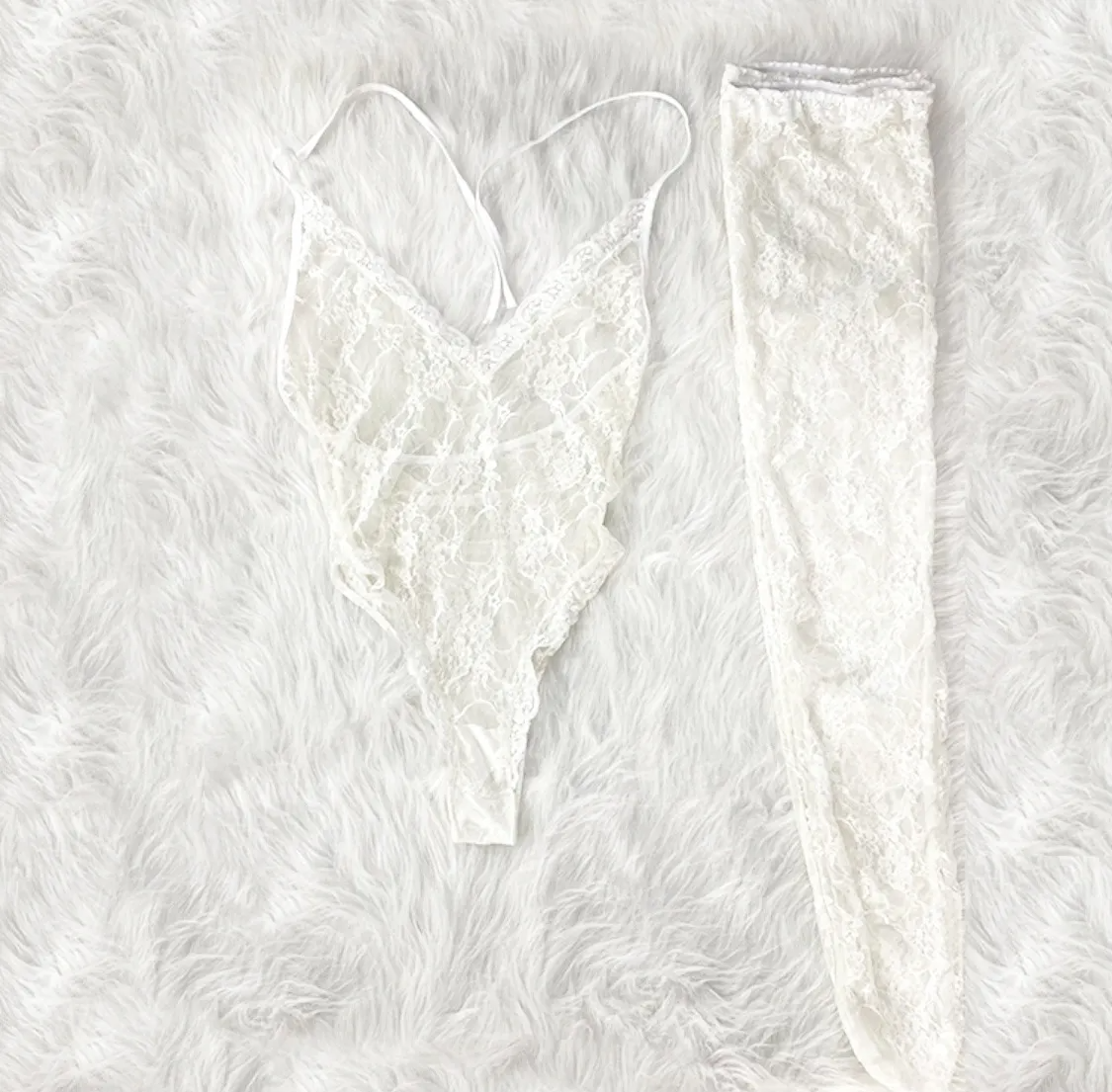 Women Fashion Sexy Deep VHalter Neck Sexy Underwear Stockings Set