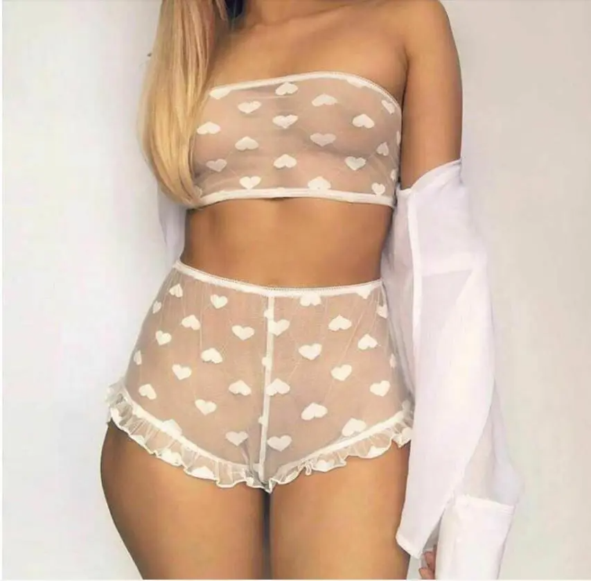 Women Sexy Mesh Perspective Heart-Shaped Lingerie