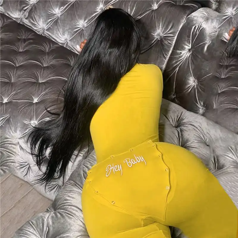 Women Fashion V Neck Singe Breasted Letter Embroidery Jumpsuits