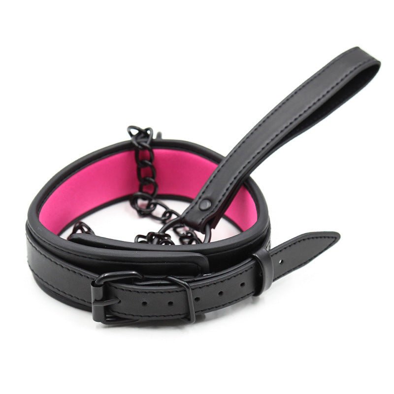 D Ring Metal Chain Leather Collar - Lovetoys wholesales shop