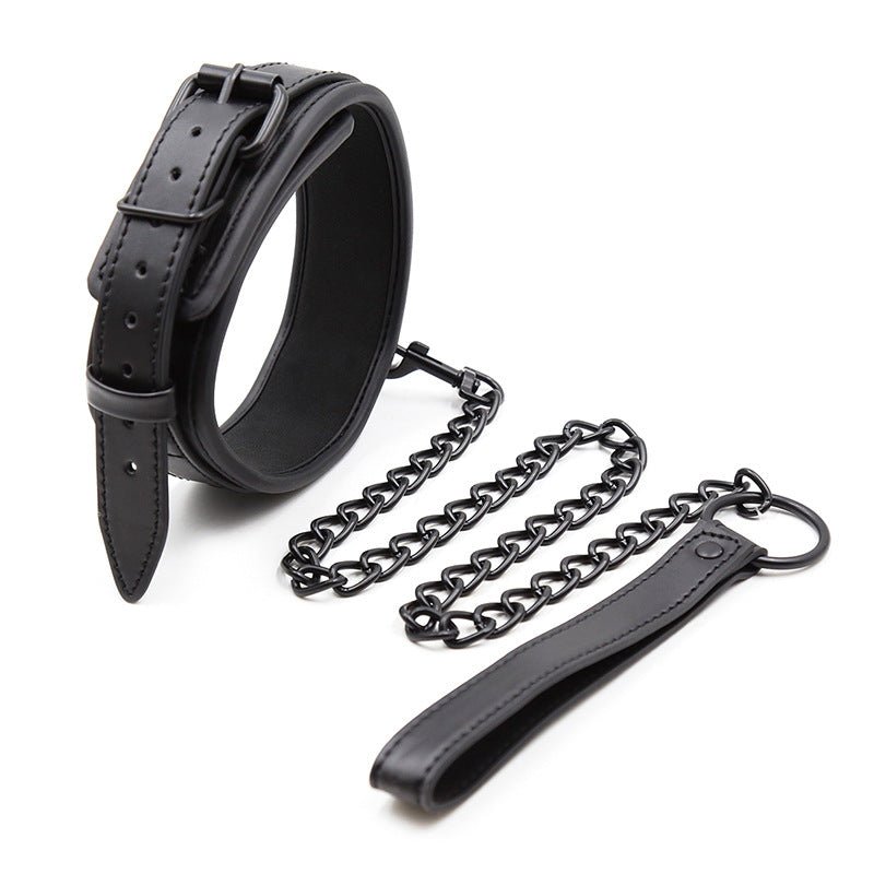 D Ring Metal Chain Leather Collar - Lovetoys wholesales shop