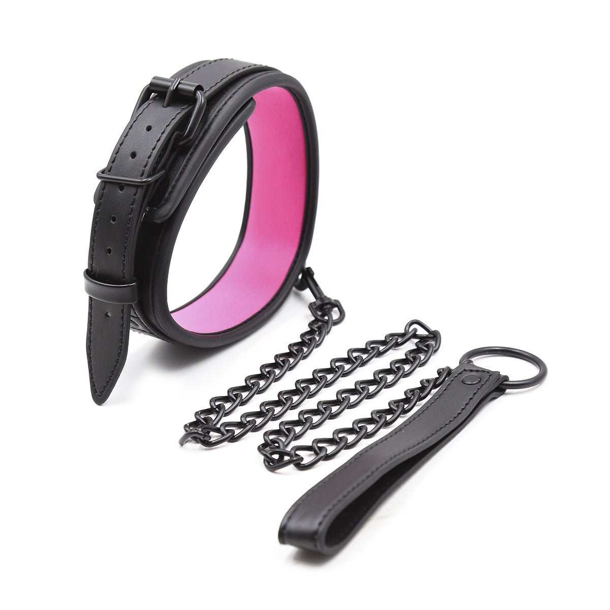 D Ring Metal Chain Leather Collar - Lovetoys wholesales shop