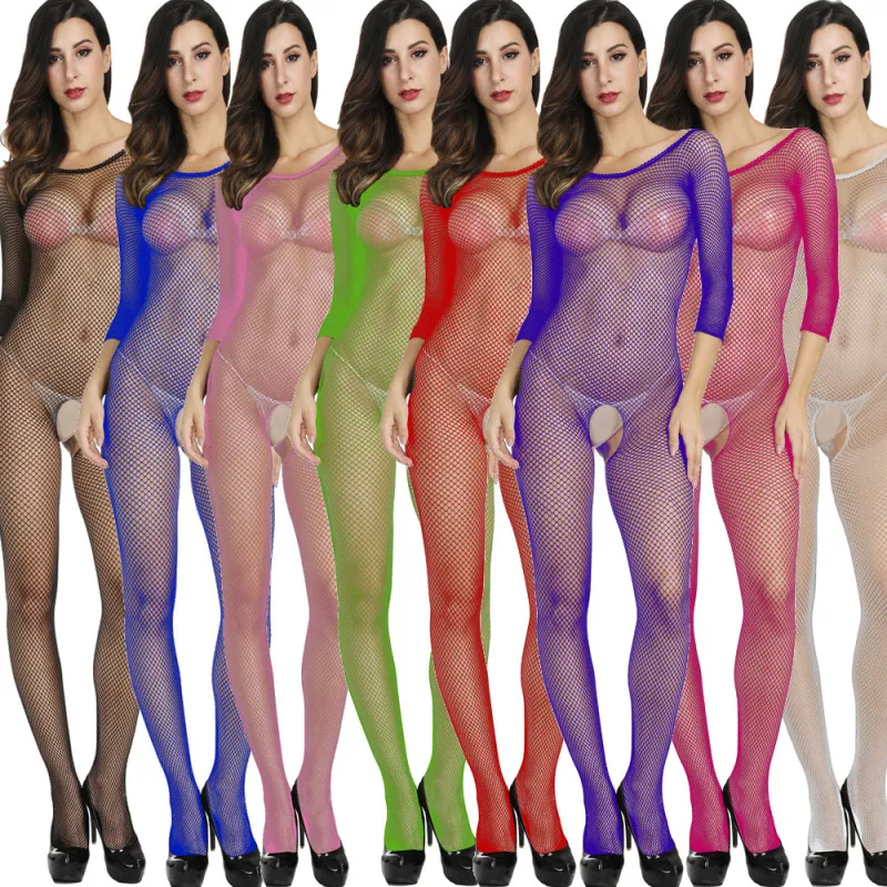 Women Fashion Sexy Jacquard Open Crotch Mesh Pantyhose
