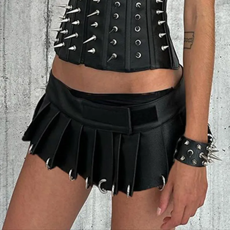 Free Size Women Gothic Fashion PU Punk Pleated Skirt