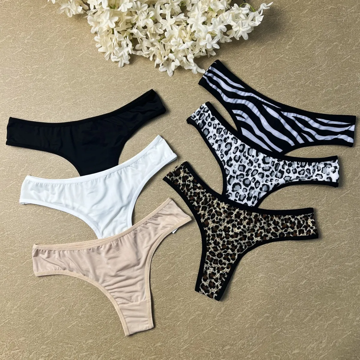 Women Fashion Sexy Hollow Leopard Zebra Print Low Waist Underwear