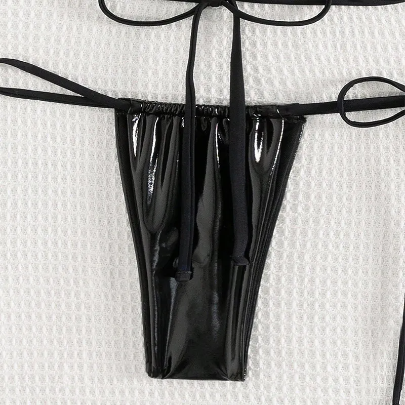 Sexy Solid Color Lace-Up Bikini Women Beach Swimsuit