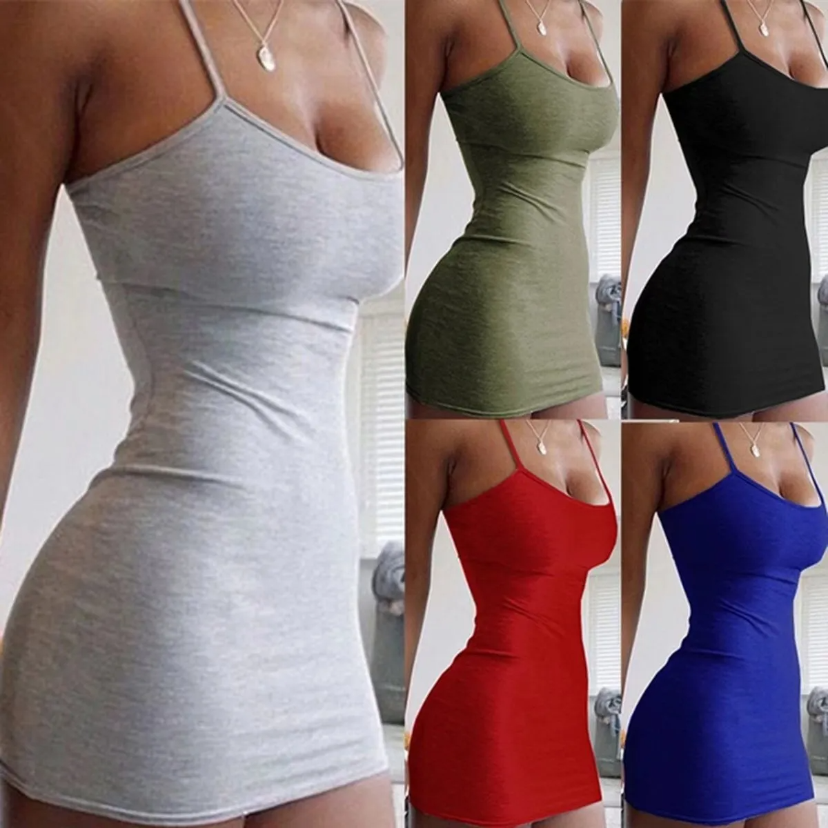 Spring And Summer Women Sexy Tight Nightclub Outdoor Solid Color Mini Dress