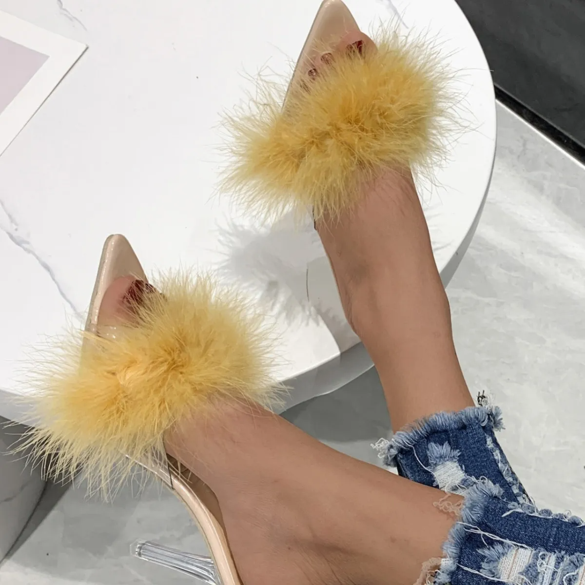 T103AB7937 Women Fashion Transparent High Heel Slippers