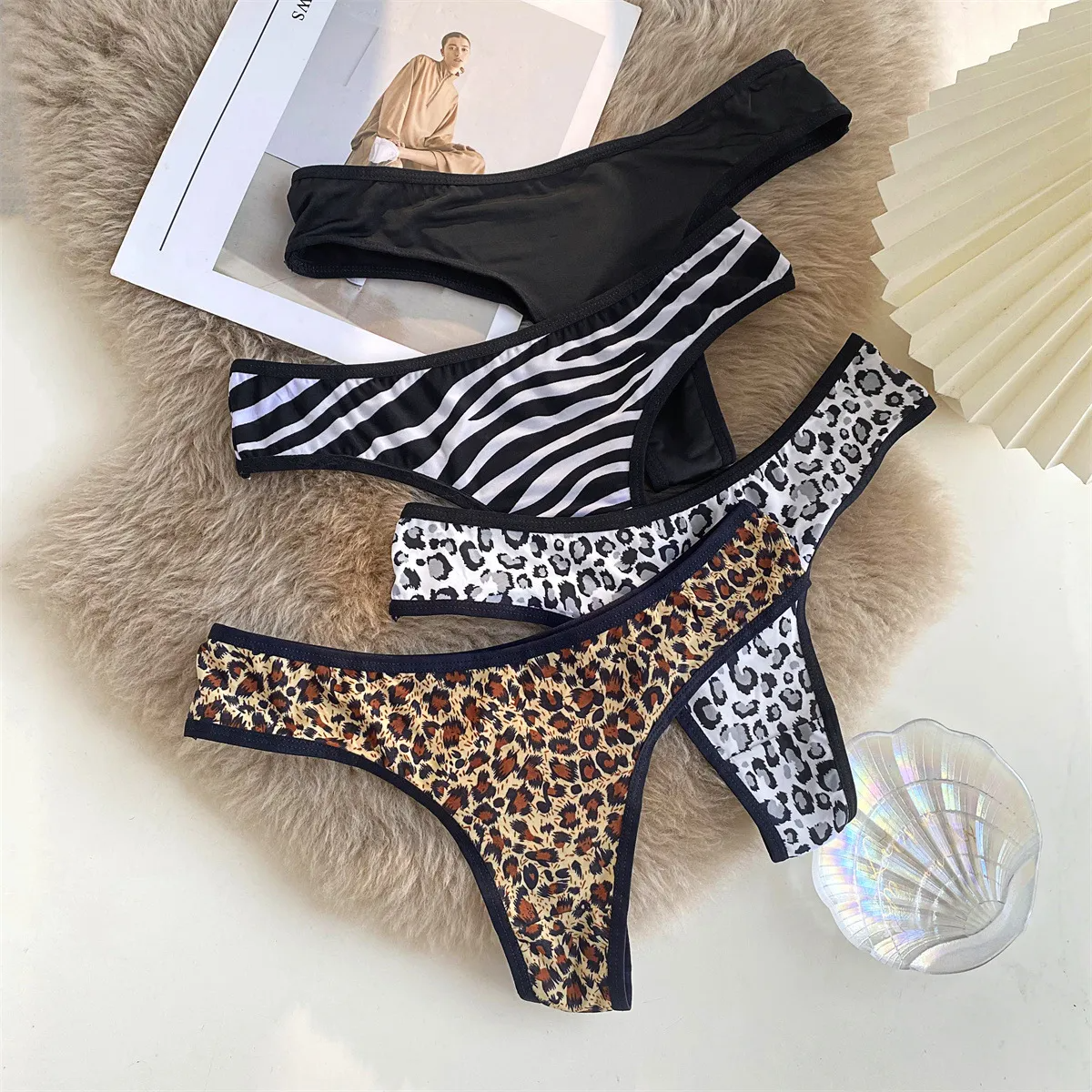 Women Fashion Sexy Hollow Leopard Zebra Print Low Waist Underwear