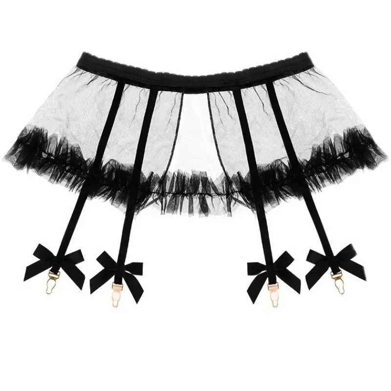 Black Wholesale Women Sexy Transparent Mesh Short Skirt Garter