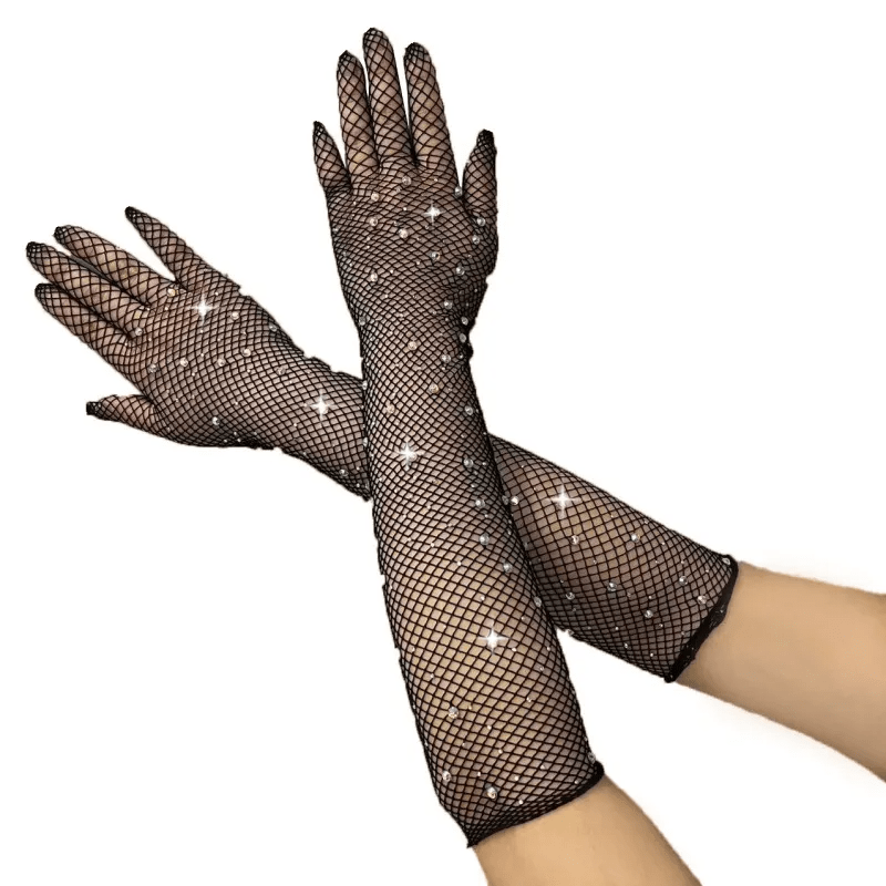 Fashion Hot Drilling Fishing Net Black Stretch Color Gloves - Lovetoys wholesales shop