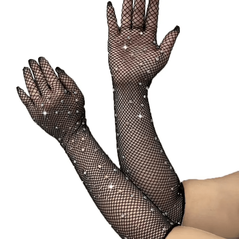 Fashion Hot Drilling Fishing Net Black Stretch Color Gloves - Lovetoys wholesales shop
