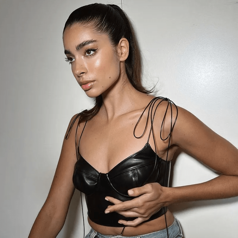 Fashion Sexy Pu Leather Spaghetti Strap Crop Top - Lovetoys wholesales shop