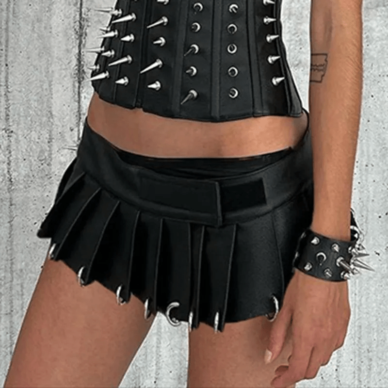 Free Size Women Gothic Fashion PU Punk Pleated Skirt - Lovetoys wholesales shop