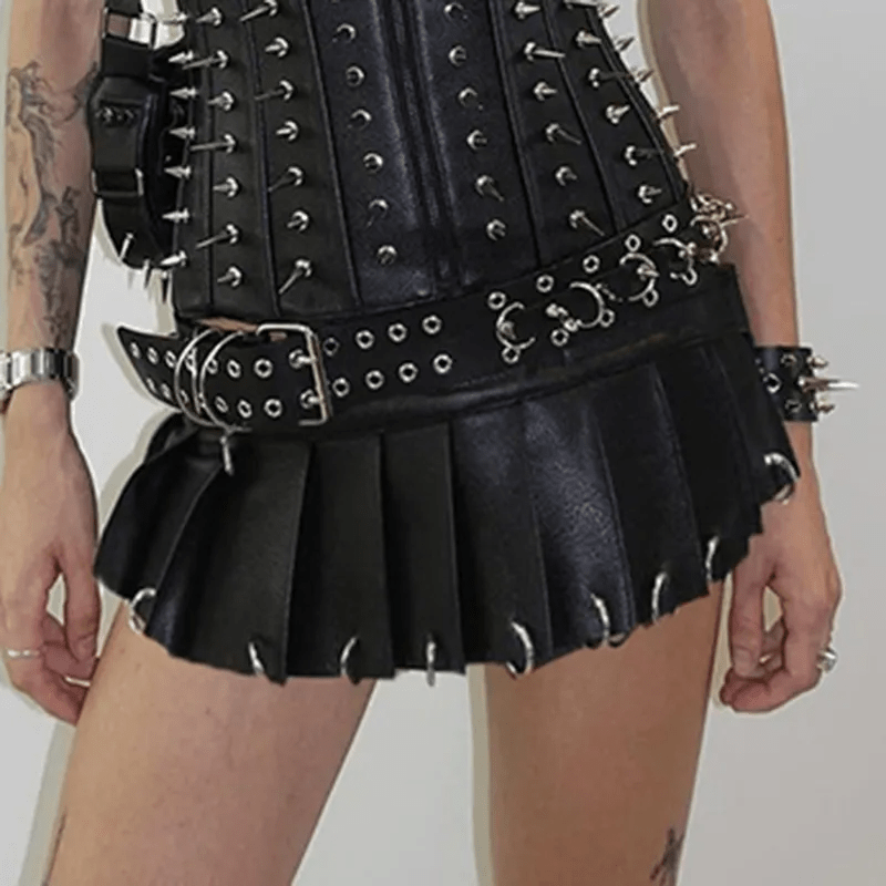 Free Size Women Gothic Fashion PU Punk Pleated Skirt - Lovetoys wholesales shop