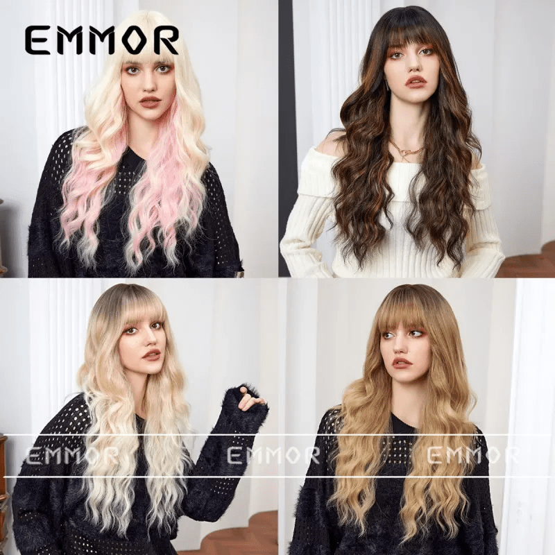 Gradient Platinum Women Long Curly Hair Bangs Wig - Lovetoys wholesales shop