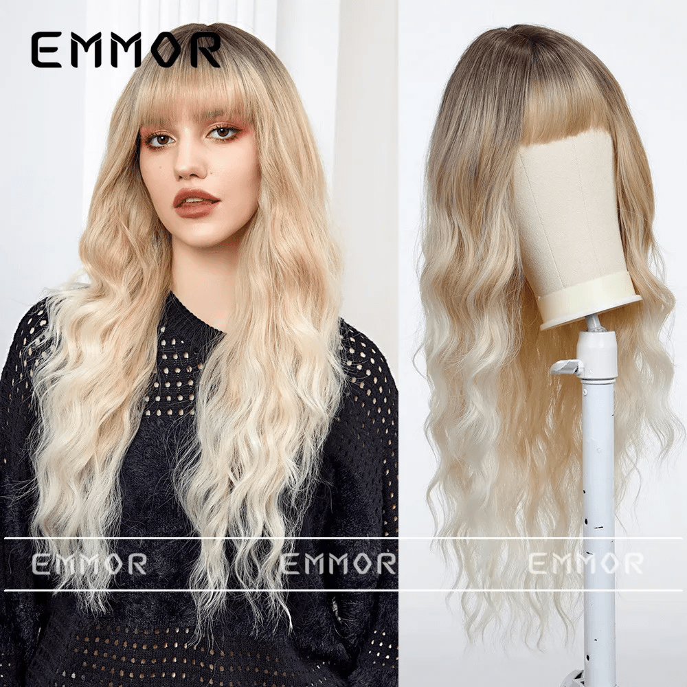 Gradient Platinum Women Long Curly Hair Bangs Wig - Lovetoys wholesales shop