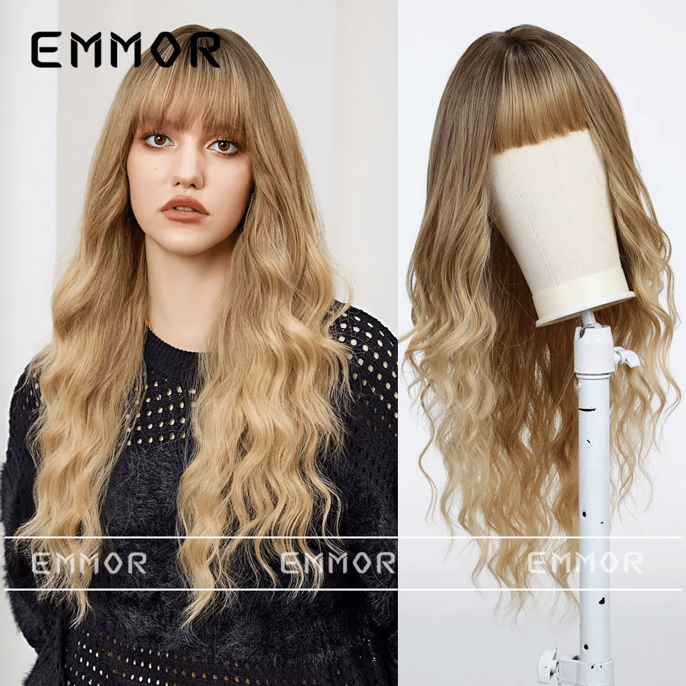 Gradient Platinum Women Long Curly Hair Bangs Wig - Lovetoys wholesales shop