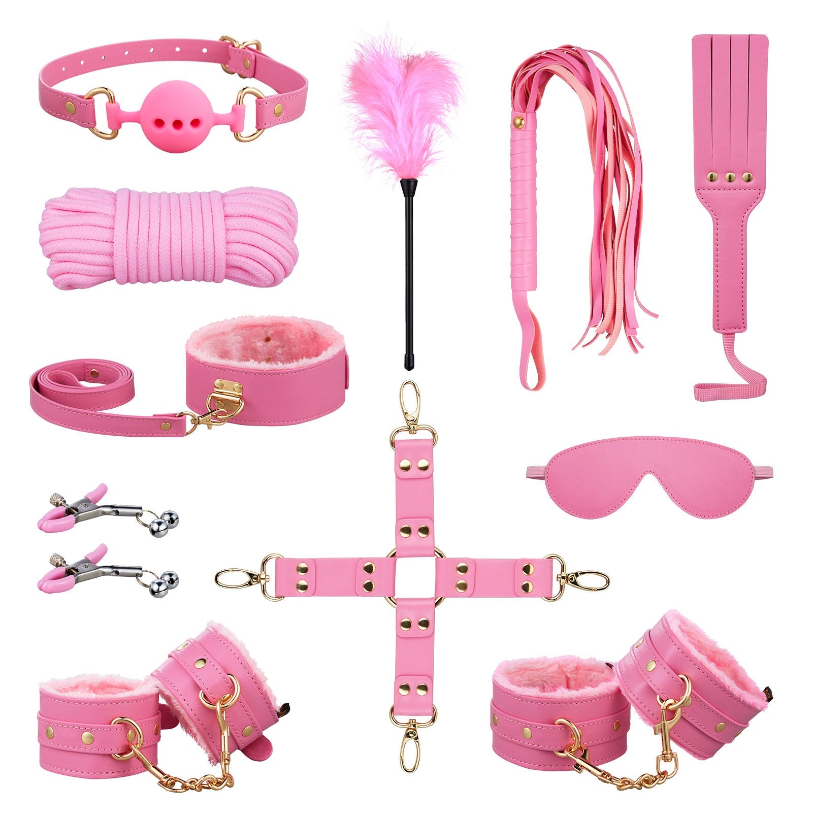 Handcuffs Collar Ankle Cuff Blindfold PU Feather Adult Games Sex Toys - Lovetoys wholesales shop