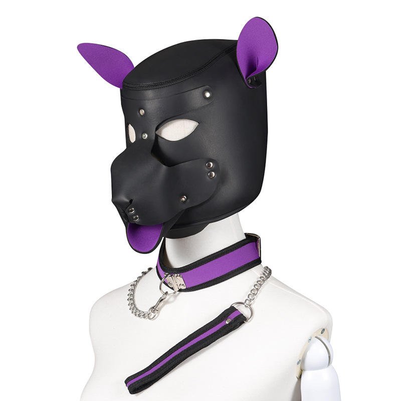 Headgear Collar Traction Rope Set Leather Bondage Hood Puppy Hood Bondage Hood - Lovetoys wholesales shop