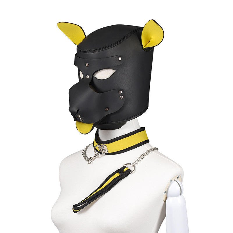 Headgear Collar Traction Rope Set Leather Bondage Hood Puppy Hood Bondage Hood - Lovetoys wholesales shop
