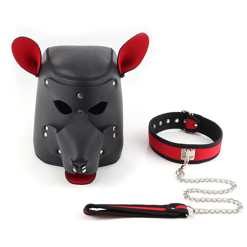 Headgear Collar Traction Rope Set Leather Bondage Hood Puppy Hood Bondage Hood - Lovetoys wholesales shop