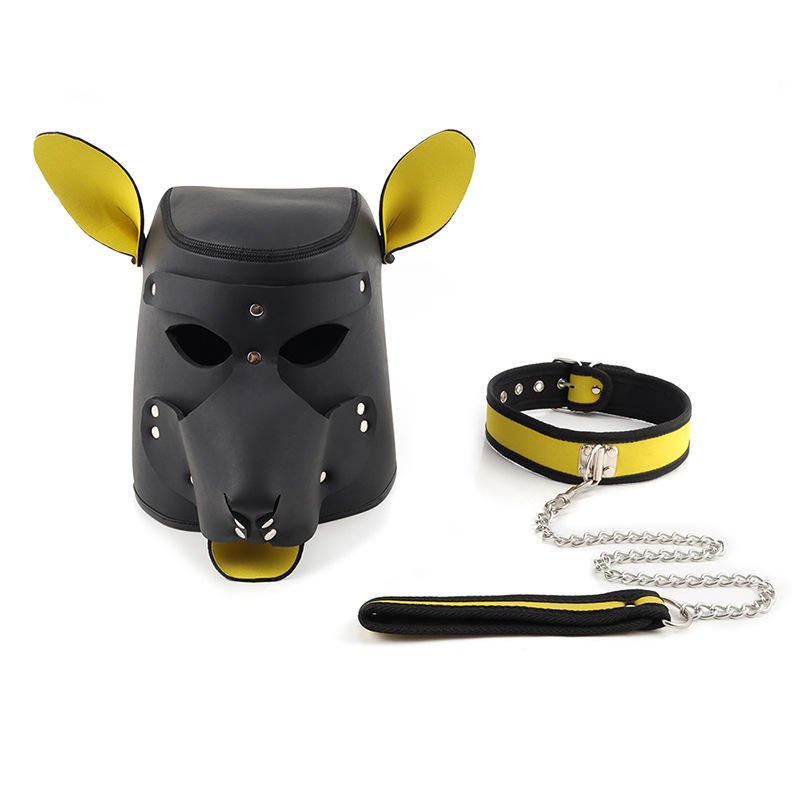 Headgear Collar Traction Rope Set Leather Bondage Hood Puppy Hood Bondage Hood - Lovetoys wholesales shop