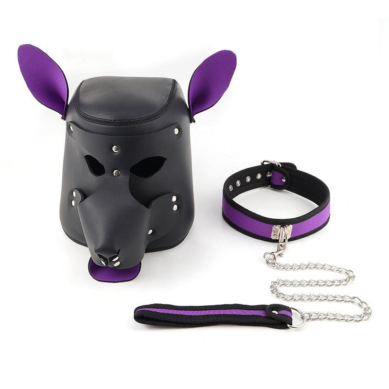 Headgear Collar Traction Rope Set Leather Bondage Hood Puppy Hood Bondage Hood - Lovetoys wholesales shop