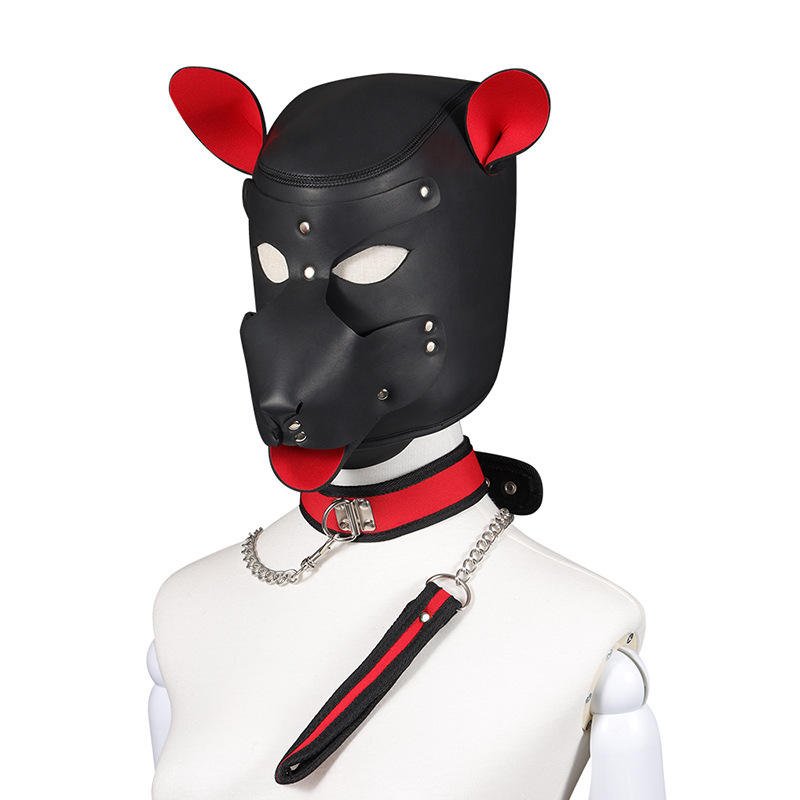 Headgear Collar Traction Rope Set Leather Bondage Hood Puppy Hood Bondage Hood - Lovetoys wholesales shop