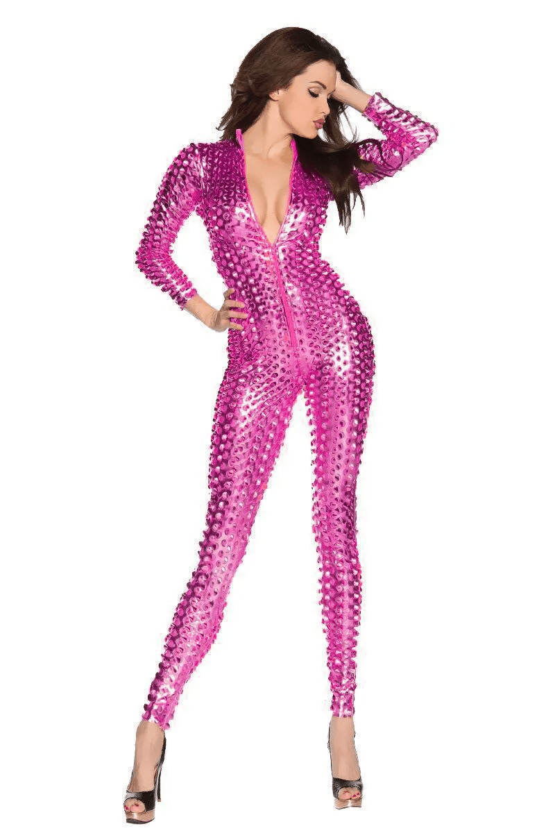 Hollow Out Solid Color See - through Long Sleeves V Neck Jumpsuits - Lovetoys wholesales shop