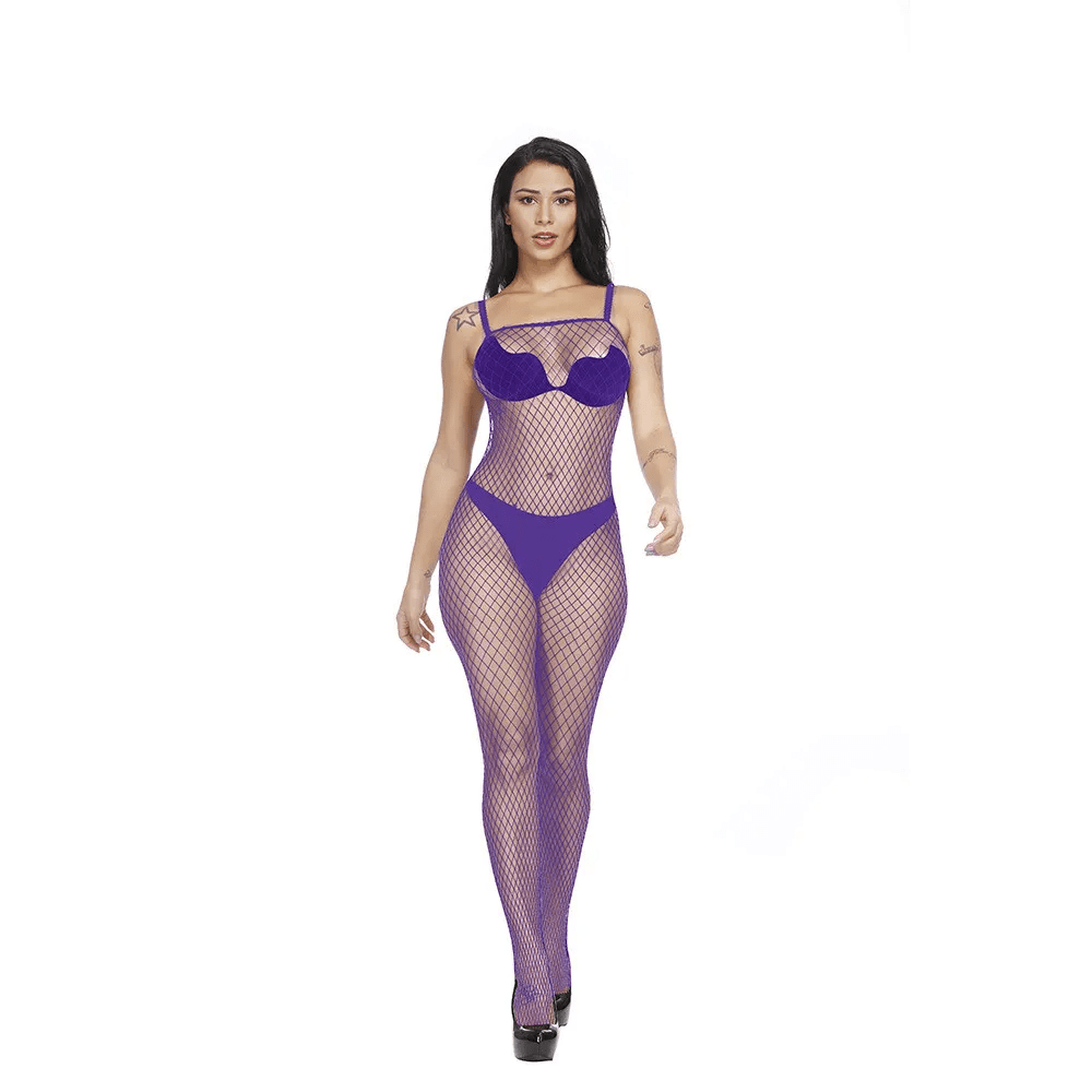 Hollow Perspective One Piece Stockings Long Sleeve Suspender Lingerie - Lovetoys wholesales shop