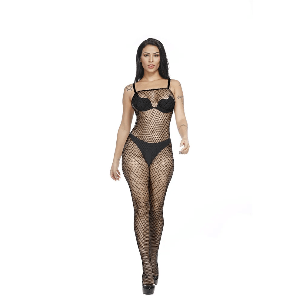 Hollow Perspective One Piece Stockings Long Sleeve Suspender Lingerie - Lovetoys wholesales shop