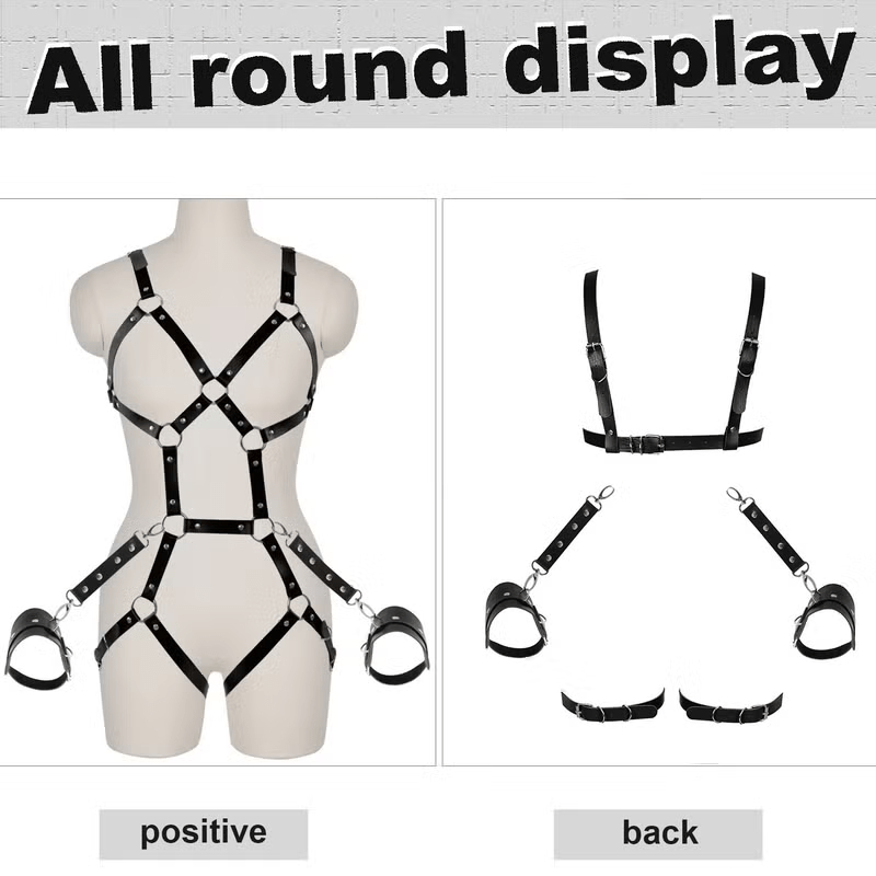 Leather Body Halter Neck Chain Black Cage Sexy Lingerie Women's Harness Sexy BDSM Bondage - Lovetoys wholesales shop