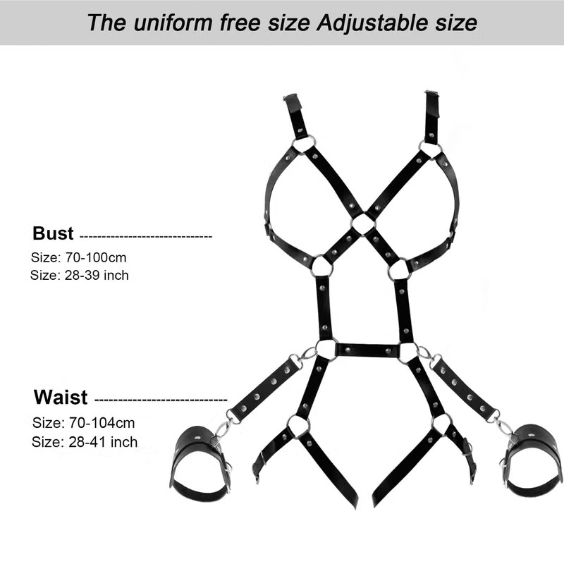 Leather Body Halter Neck Chain Black Cage Sexy Lingerie Women's Harness Sexy BDSM Bondage - Lovetoys wholesales shop