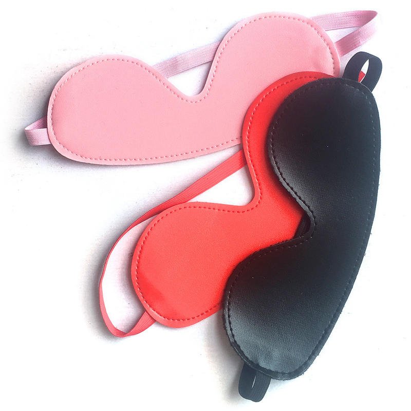 Leather Eye Mask Blindfold Sensory Play Soft Satin Black Red Pink Purple Fetish Eye Cover - Lovetoys wholesales shop