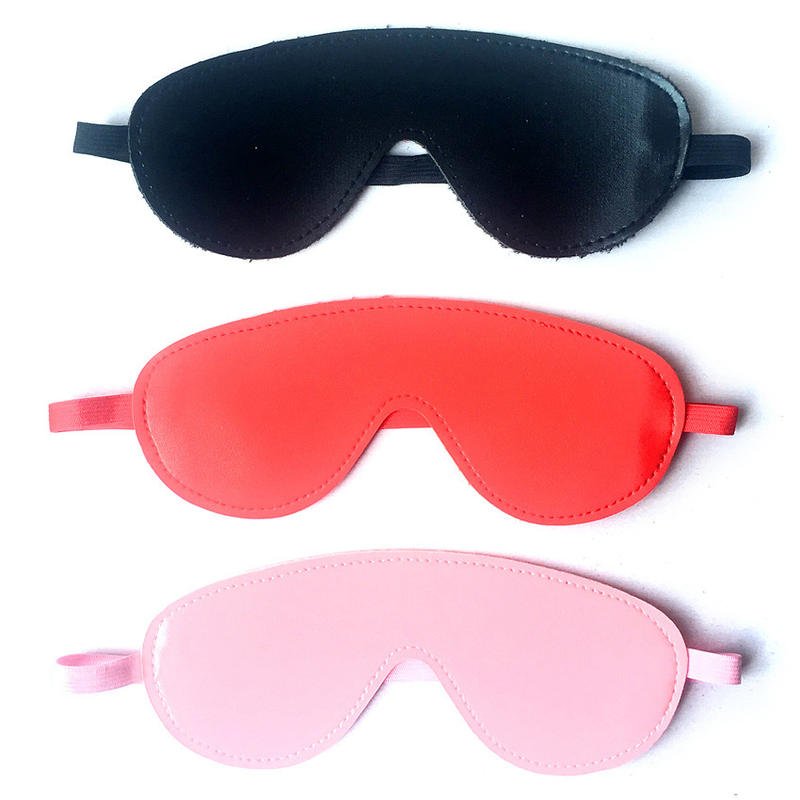 Leather Eye Mask Blindfold Sensory Play Soft Satin Black Red Pink Purple Fetish Eye Cover - Lovetoys wholesales shop