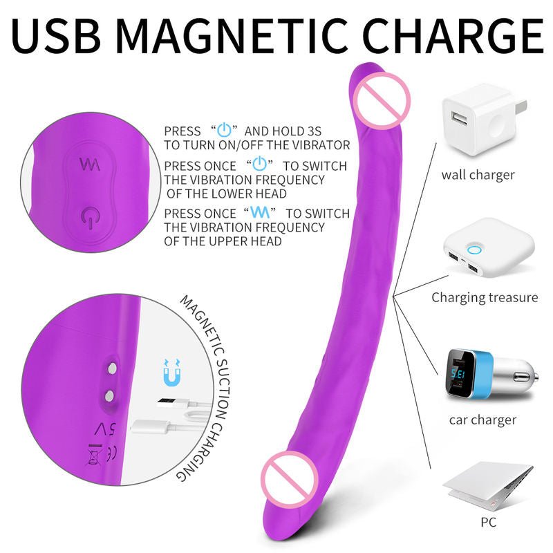 Lesbian Realistic Artificial Penis Vibrating Double Headed Dildo Vibrator Dildos - Lovetoys wholesales shop