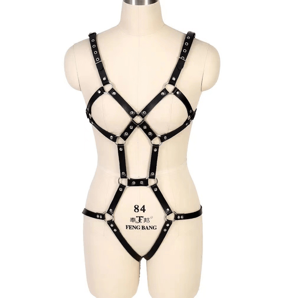 Open Breast Leather Body Harness with Cuffs - Lovetoys wholesales shop