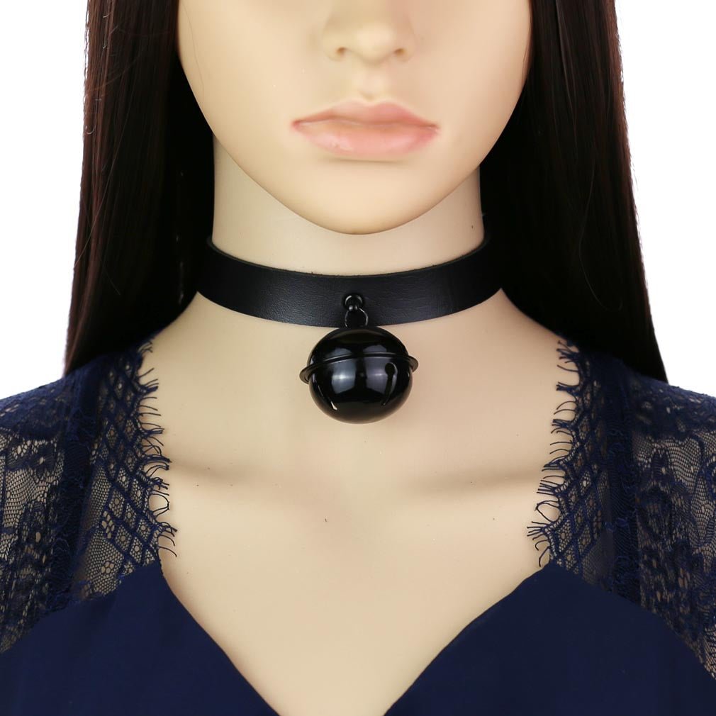 PK20024C Leather Black Bell Pendant Collar - Lovetoys wholesales shop