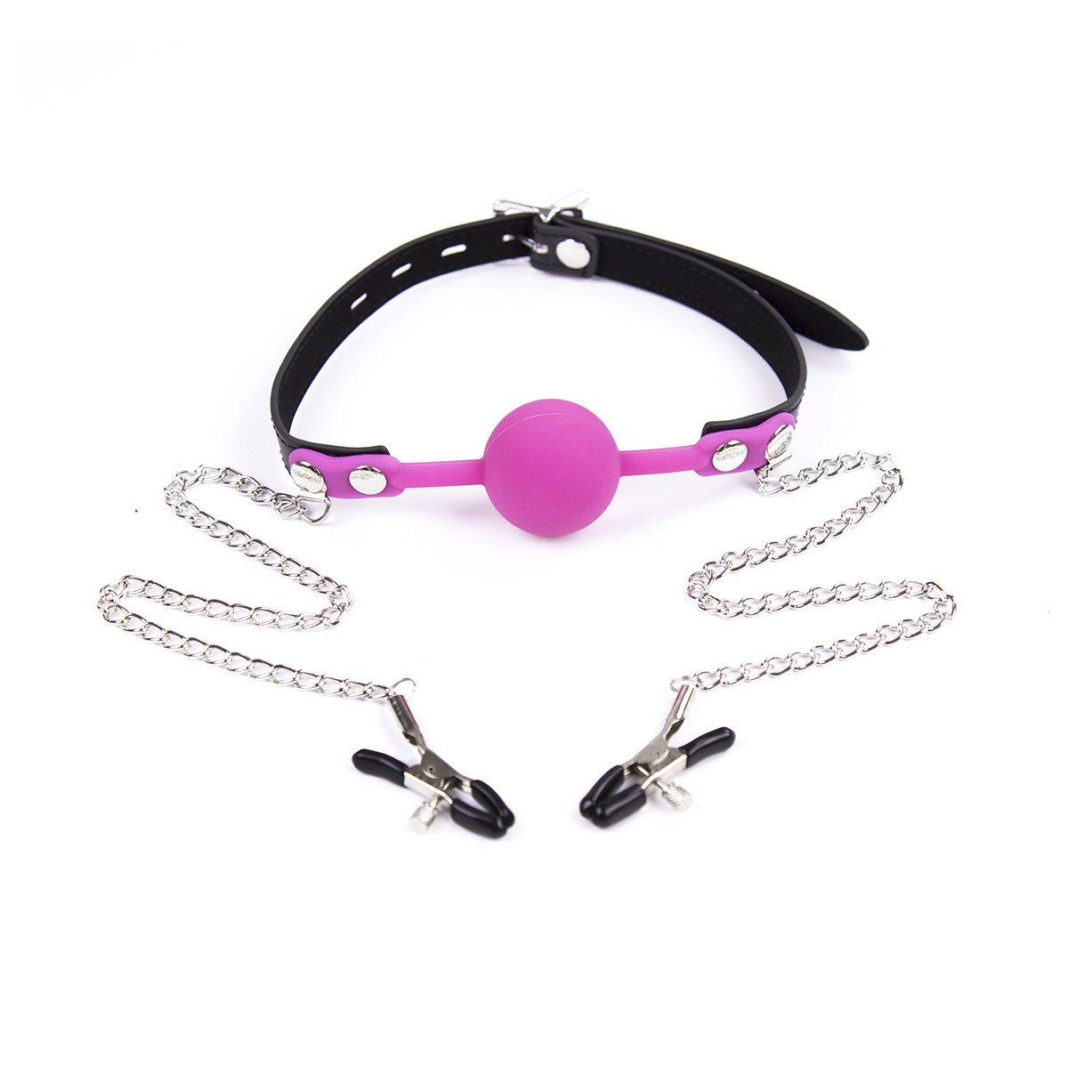 Premium Hush Locking Silicone Ball Gag With Nipple Clamps - Lovetoys wholesales shop