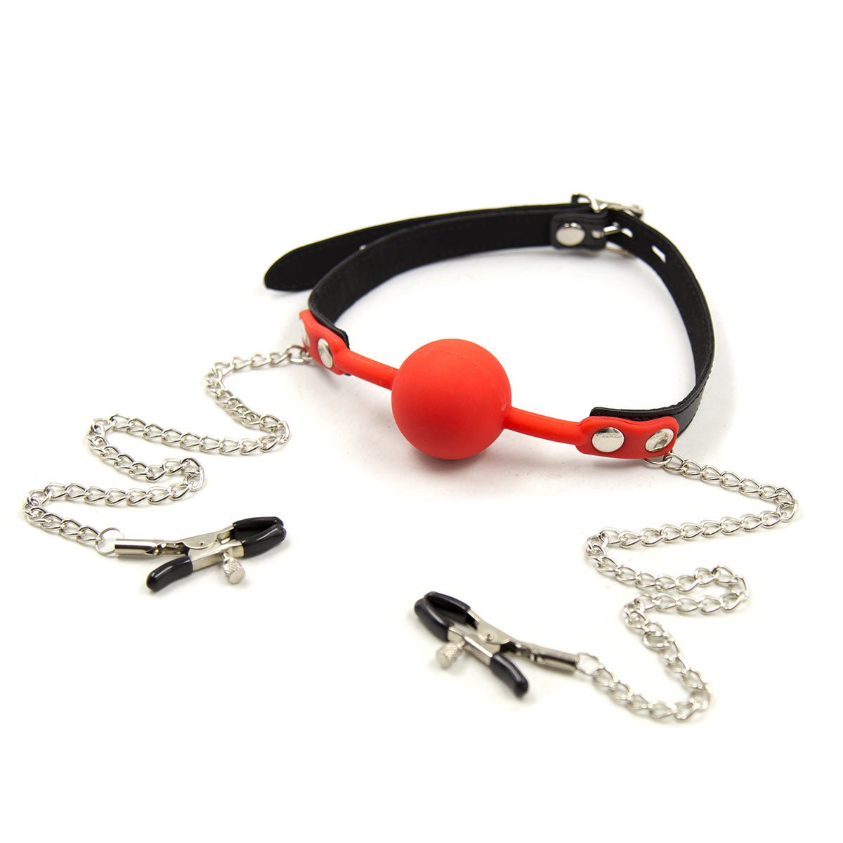 Premium Hush Locking Silicone Ball Gag With Nipple Clamps - Lovetoys wholesales shop