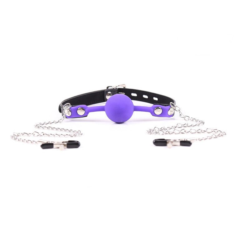 Premium Hush Locking Silicone Ball Gag With Nipple Clamps - Lovetoys wholesales shop